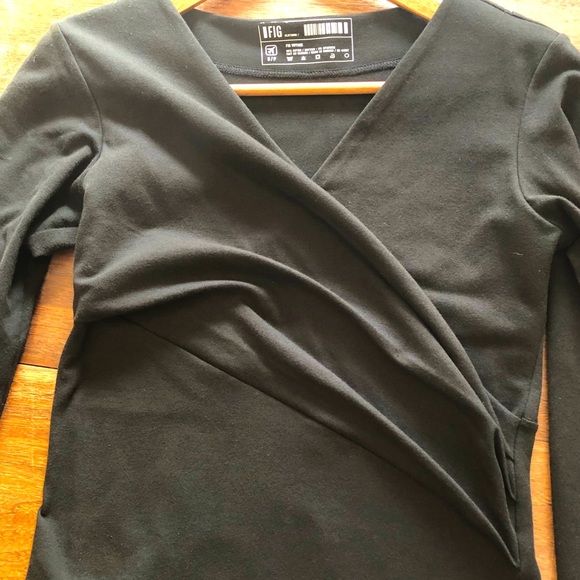 FIG Long Sleeve Faux Wrap Dress in Black Size Small - Picture 10 of 13